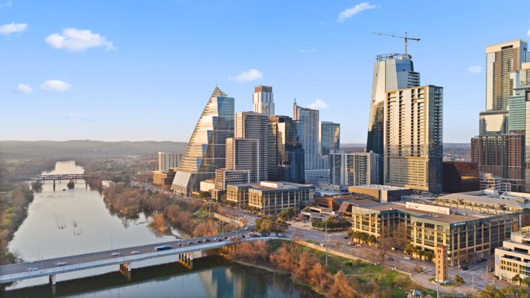 Downtown Austin skyline beside Lady Bird Lake
